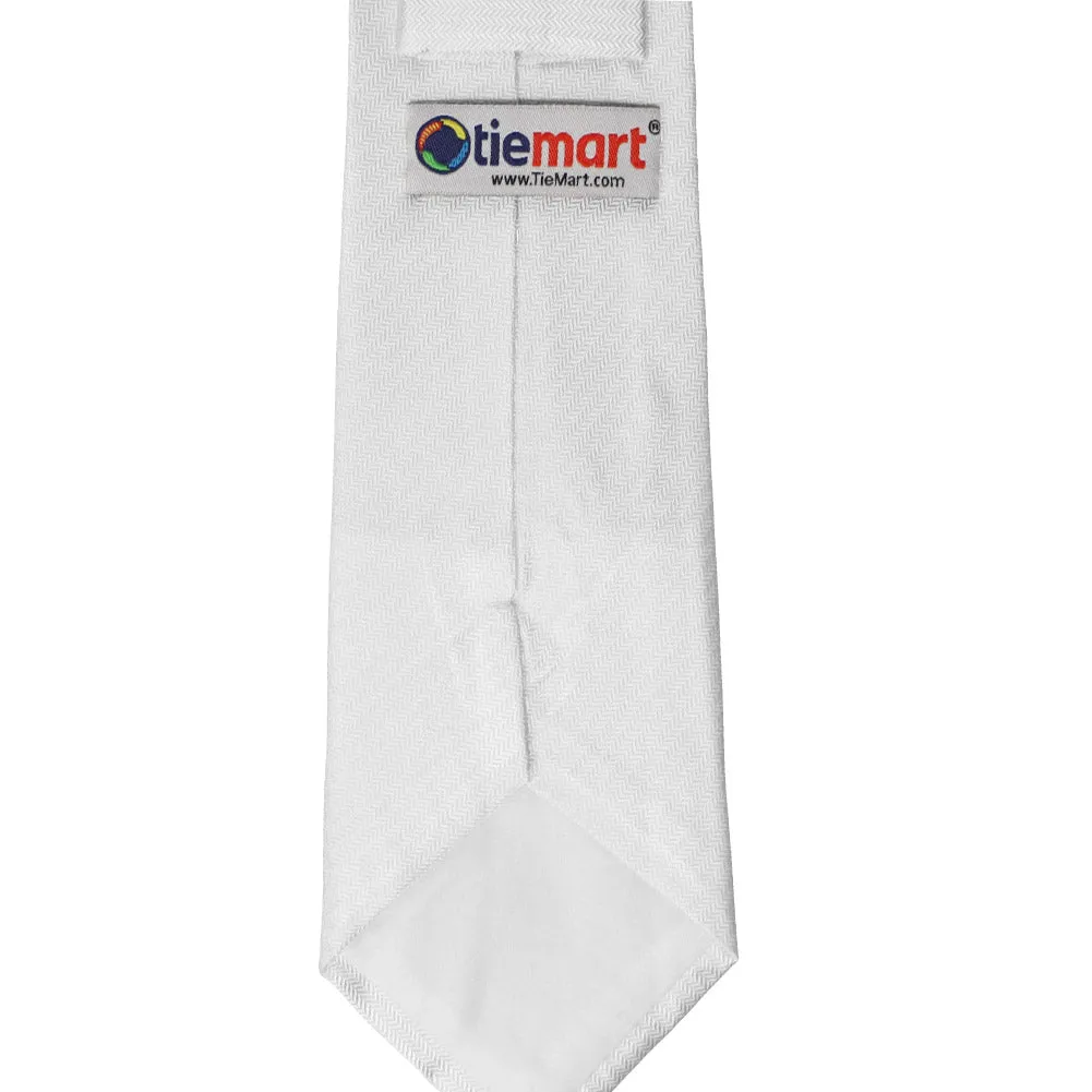 White Herringbone Silk Extra Long Necktie sold by TieMart product image thumbnail 3