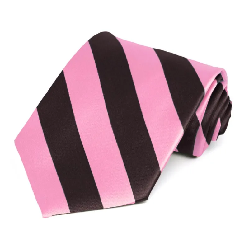 Pink and Brown Striped Tie sold by TieMart