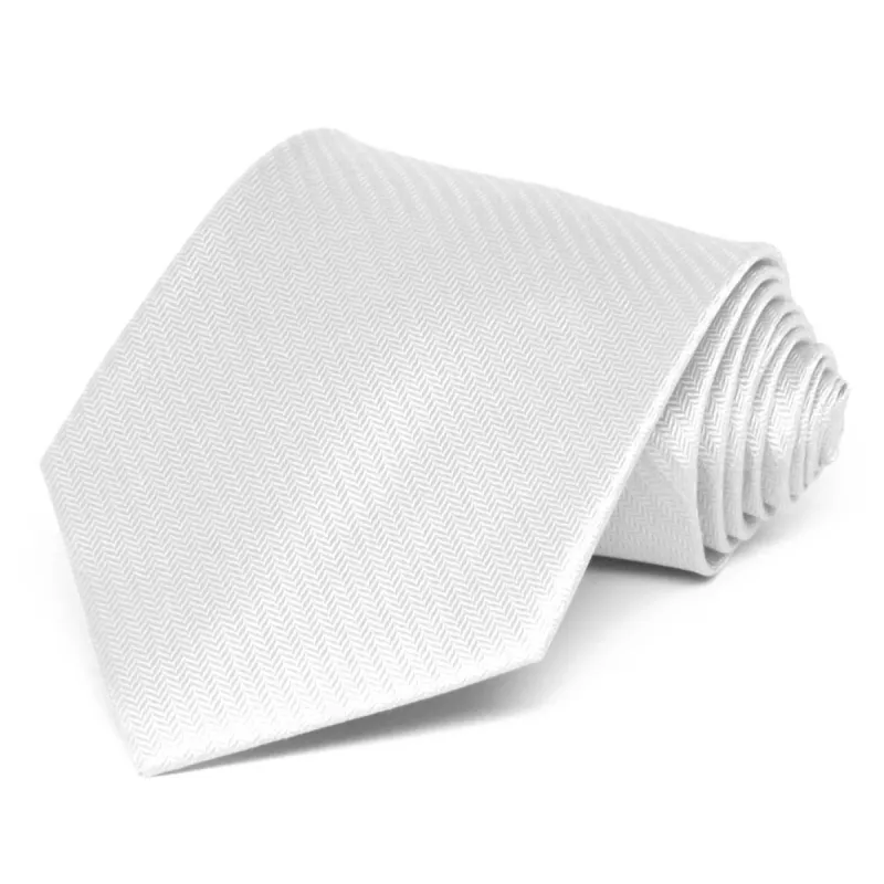 White Herringbone Silk Extra Long Necktie sold by TieMart