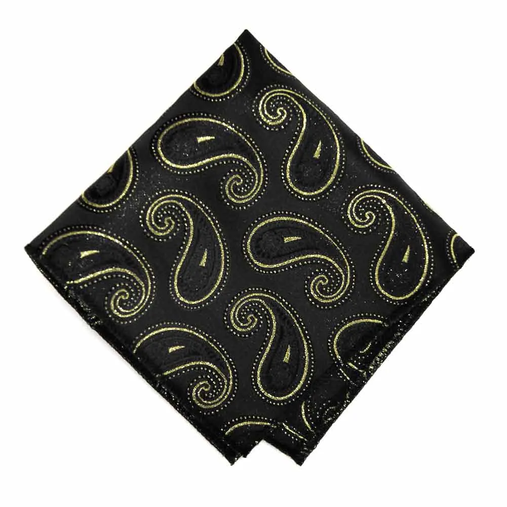 Black and Gold Berkshire Paisley Pocket Square sold by TieMart