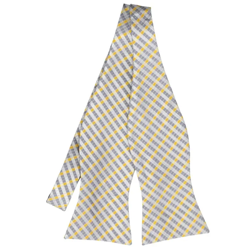 Dark Silver George Plaid Self-Tie Bow Tie sold by TieMart