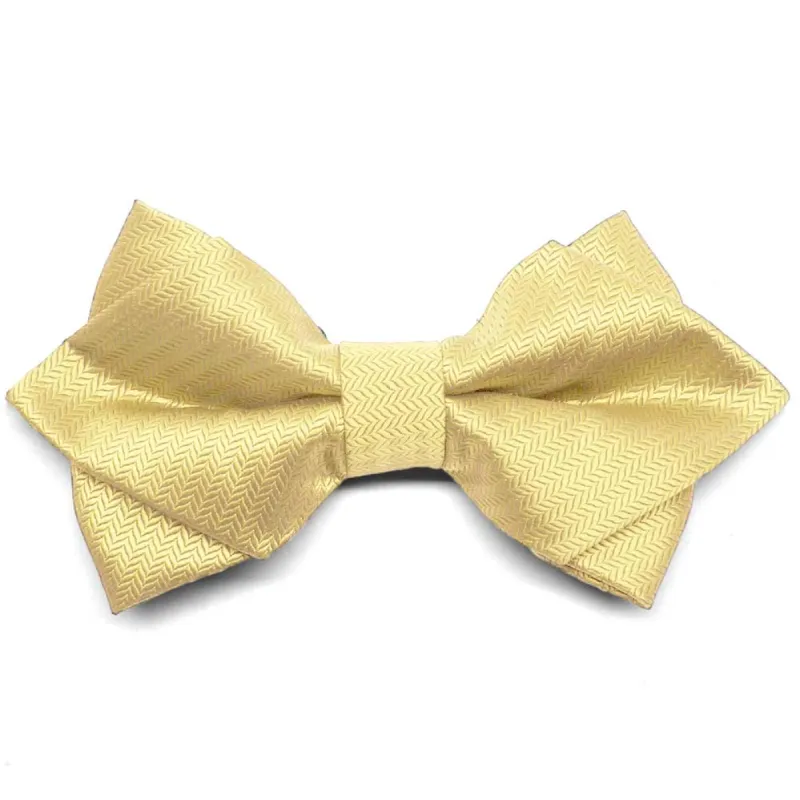 Butter Yellow Herringbone Diamond Tip Bow Tie sold by TieMart