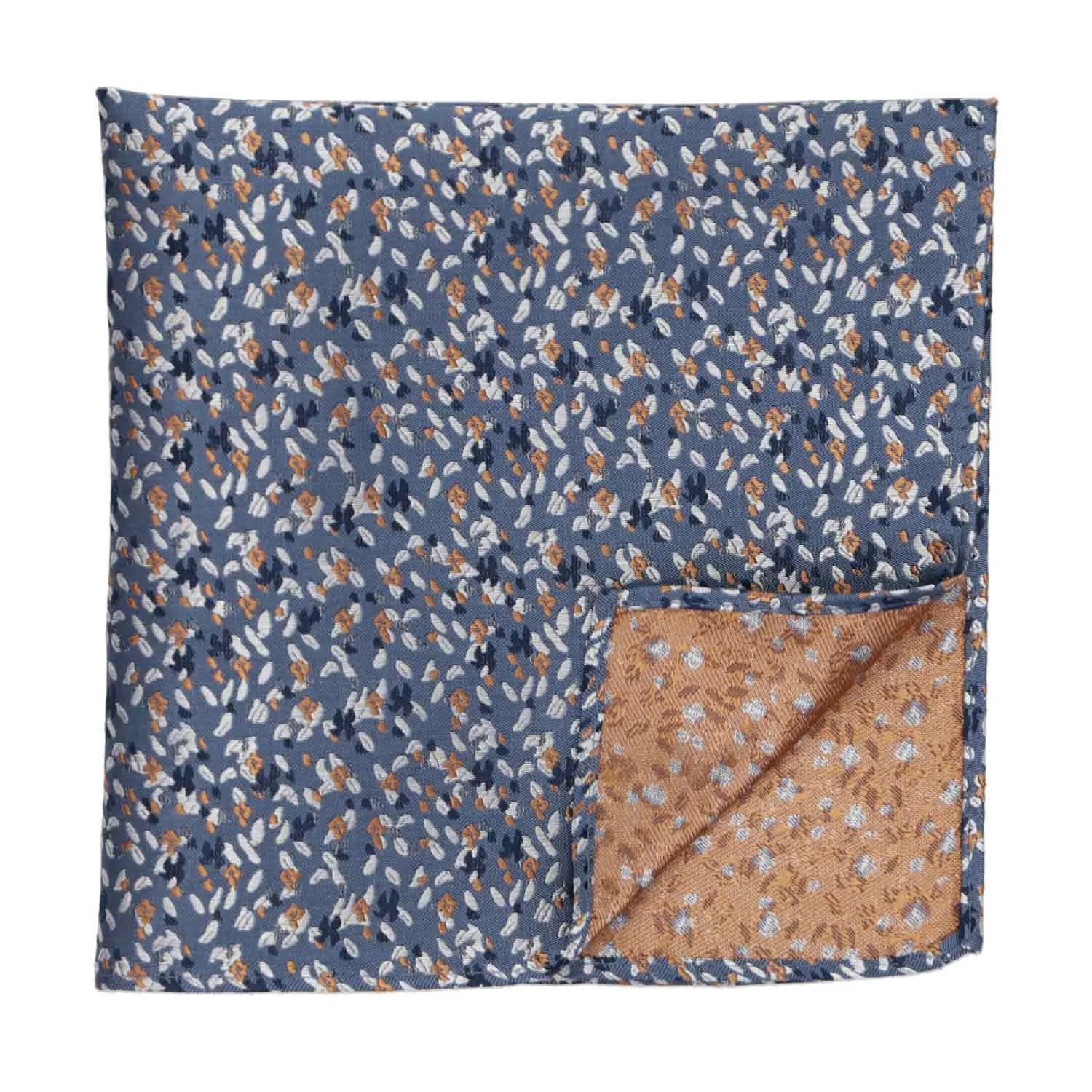 Dusty Blue and Antique Gold Courier Grain Pattern Silk Pocket Square sold by TieMart product image thumbnail 2