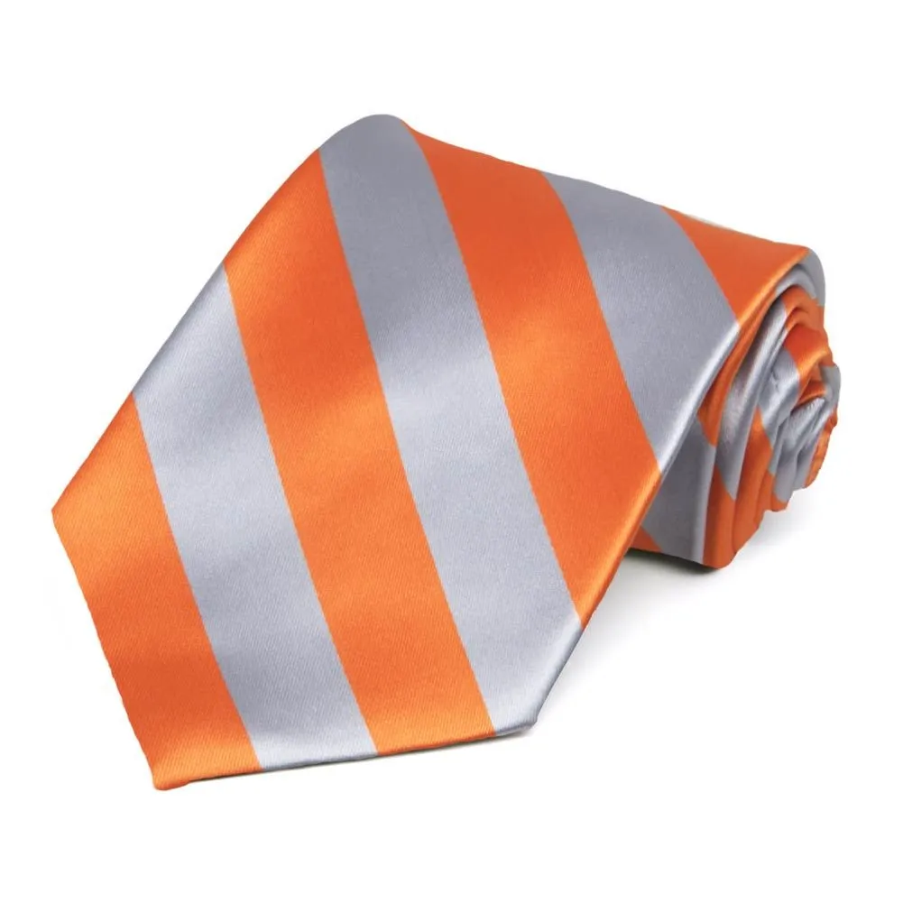Orange and Silver Striped Tie sold by TieMart