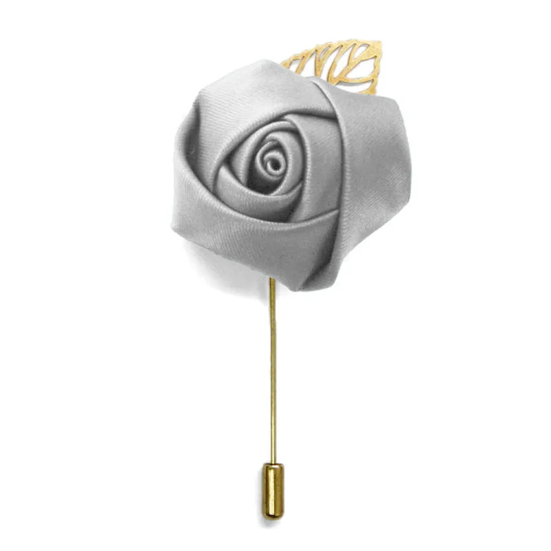 Light Silver Premium Flower Lapel Pin sold by TieMart