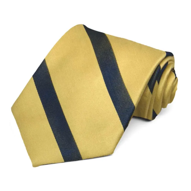 Light Gold and Navy Blue Striped Cotton/Silk Necktie sold by TieMart