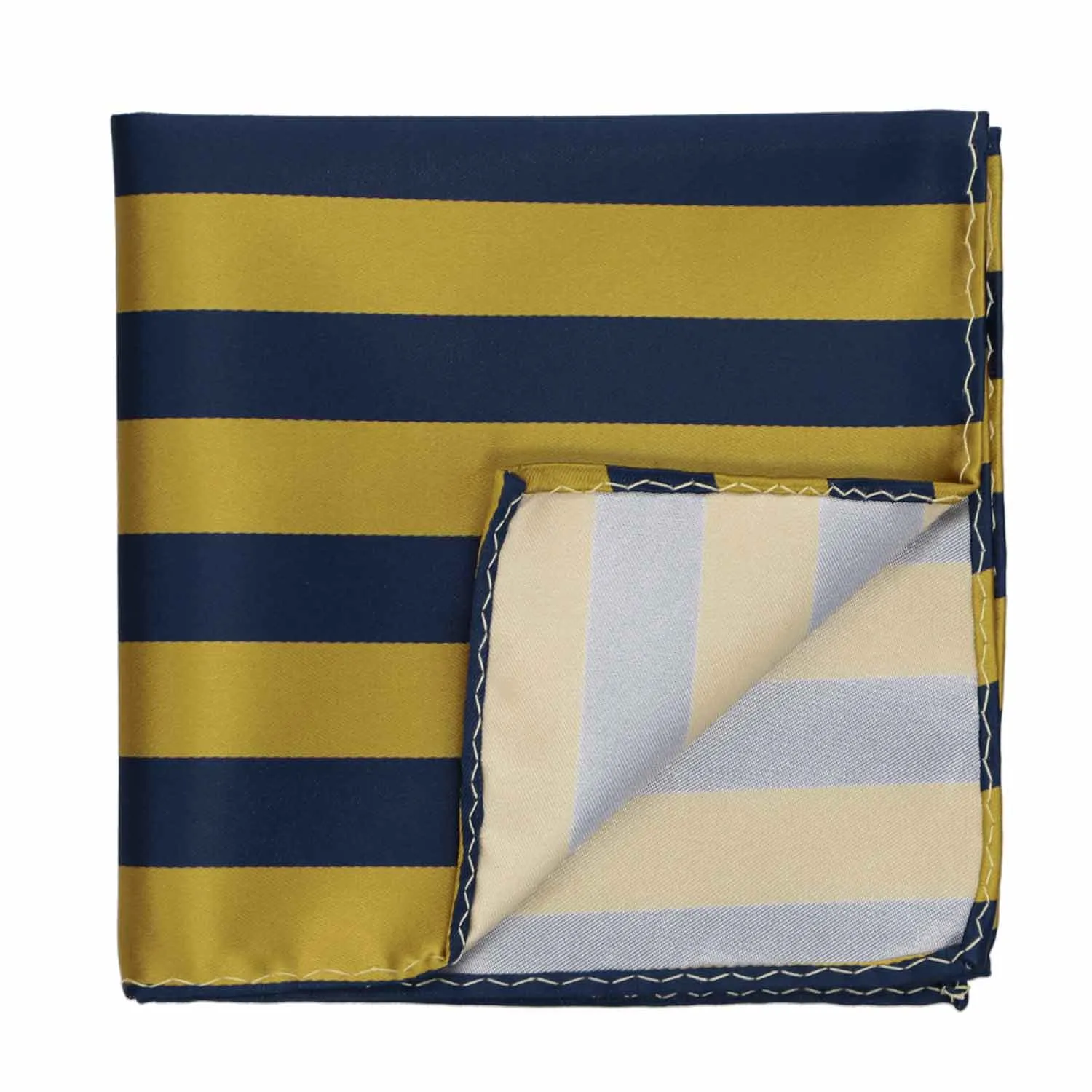 Navy Blue and Gold Striped Pocket Square sold by TieMart product image thumbnail 2