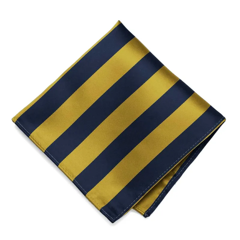 Navy Blue and Gold Striped Pocket Square sold by TieMart