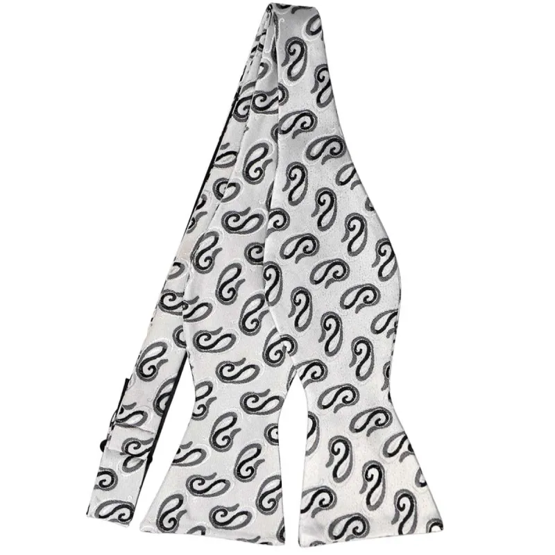 Pale Silver and Gray Etna Paisley Self-Tie Bow Tie sold by TieMart