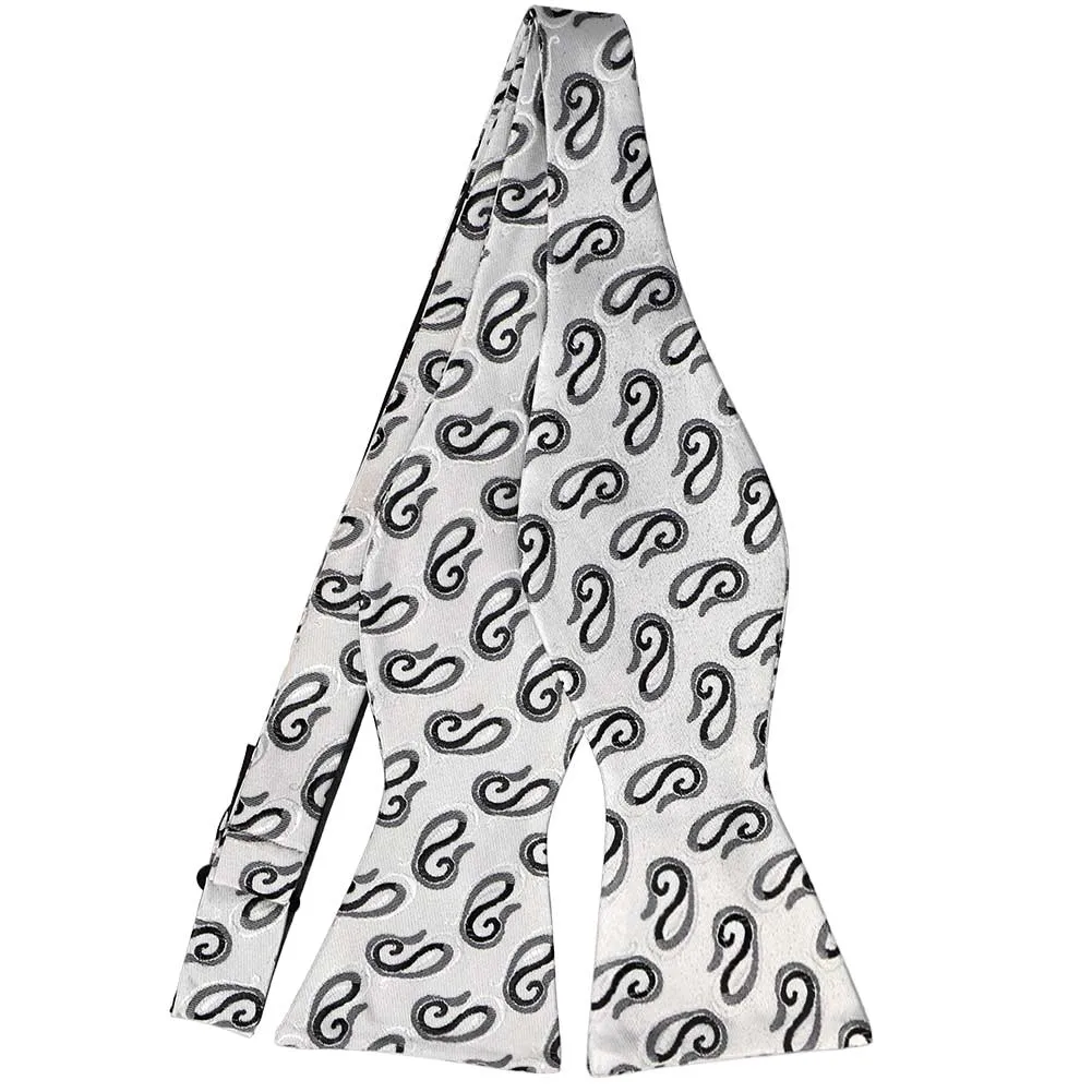 Pale Silver and Gray Etna Paisley Self-Tie Bow Tie sold by TieMart