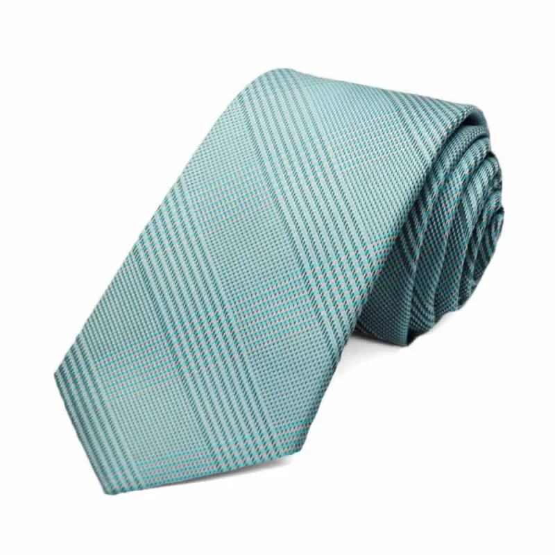 Turquoise Jamestown Glen Plaid Slim Necktie sold by TieMart