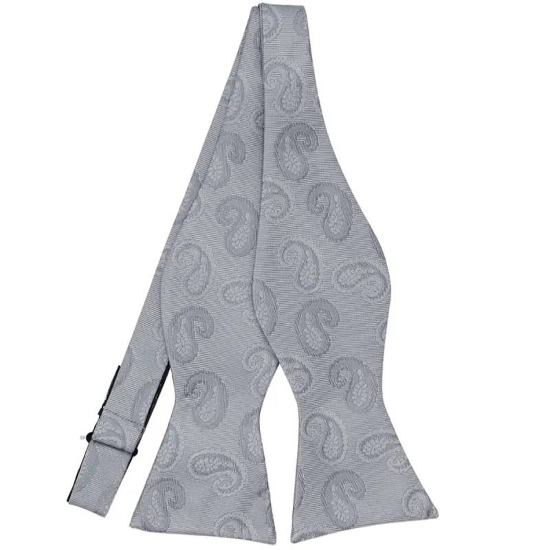 Silver Elias Paisley Self-Tie Bow Tie sold by TieMart