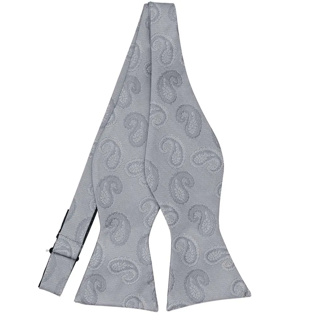 Silver Elias Paisley Self-Tie Bow Tie sold by TieMart