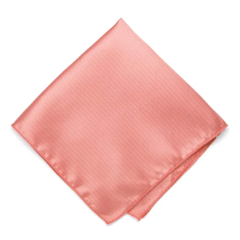 Light Coral Herringbone Silk Pocket Square sold by TieMart