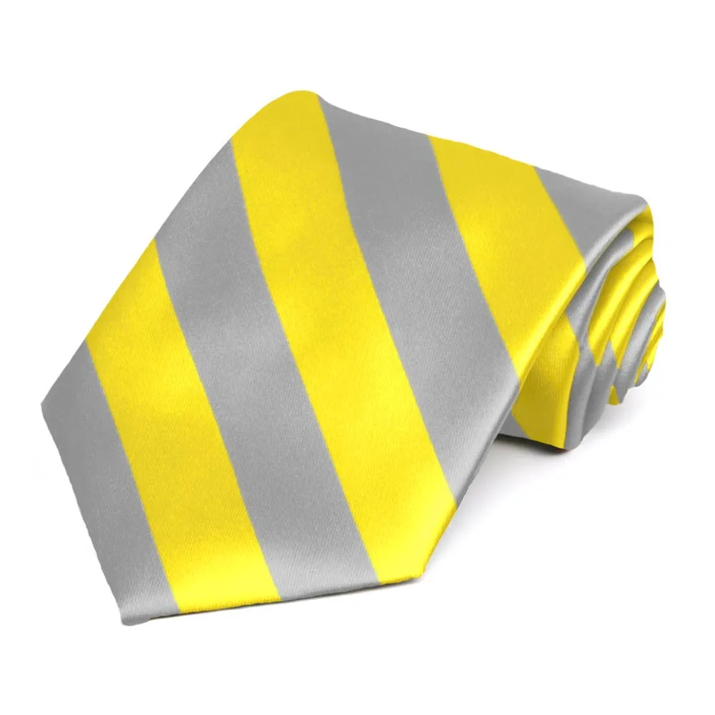 Yellow and Silver Striped Tie sold by TieMart