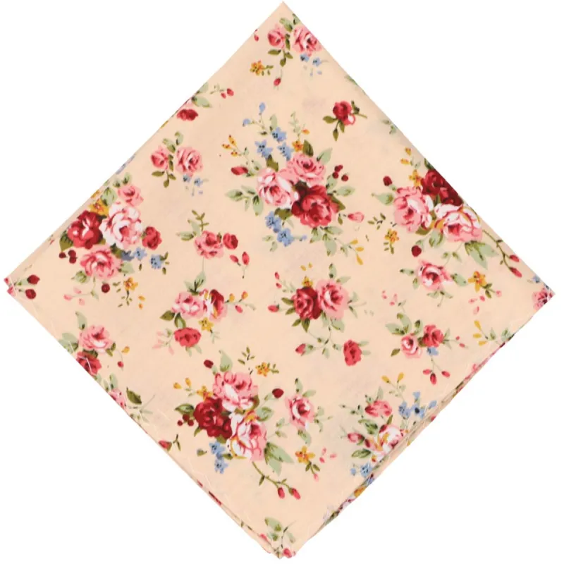 Peach Laguna Floral Cotton Pocket Square sold by TieMart