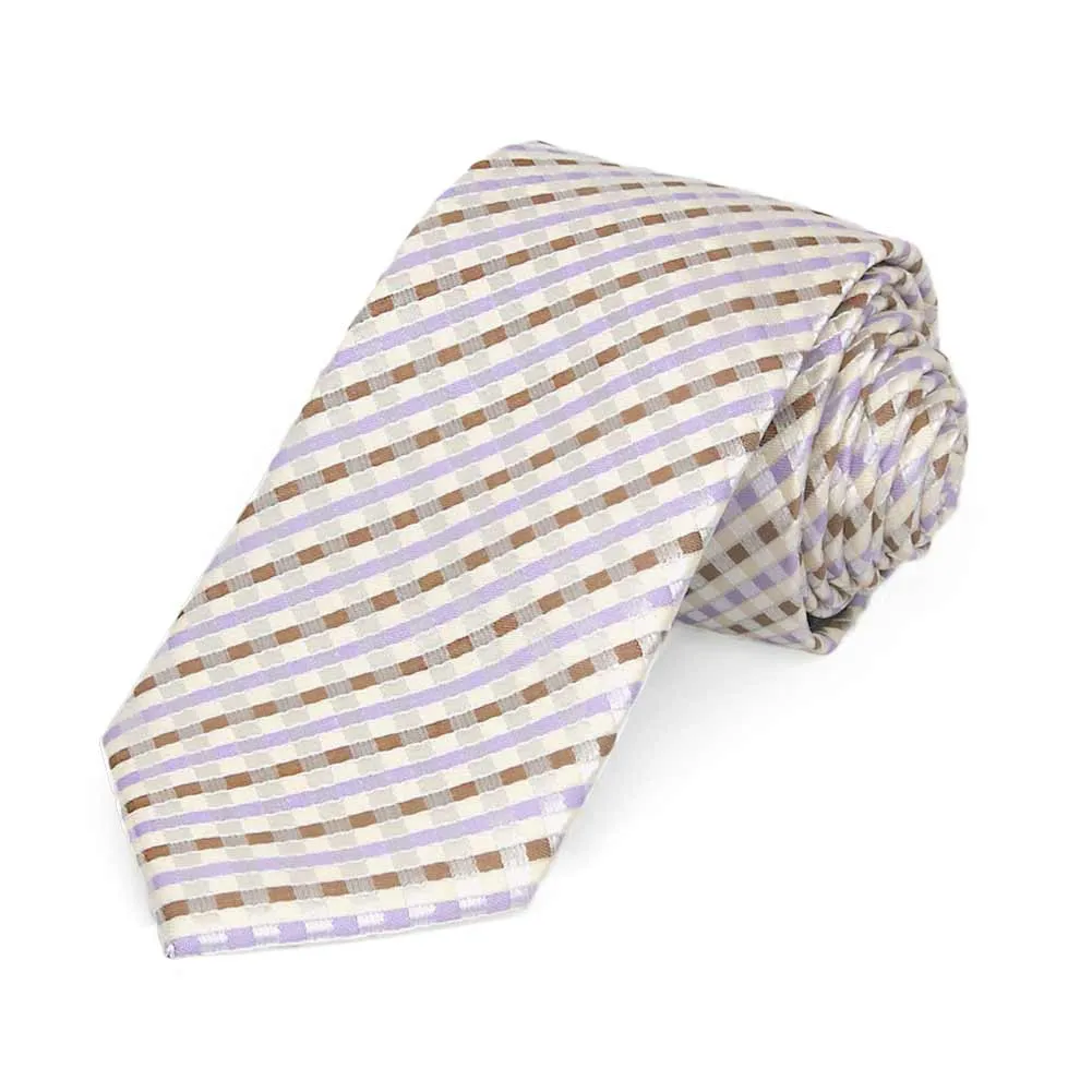 Cream George Plaid Slim Necktie, 2.5" Width sold by TieMart