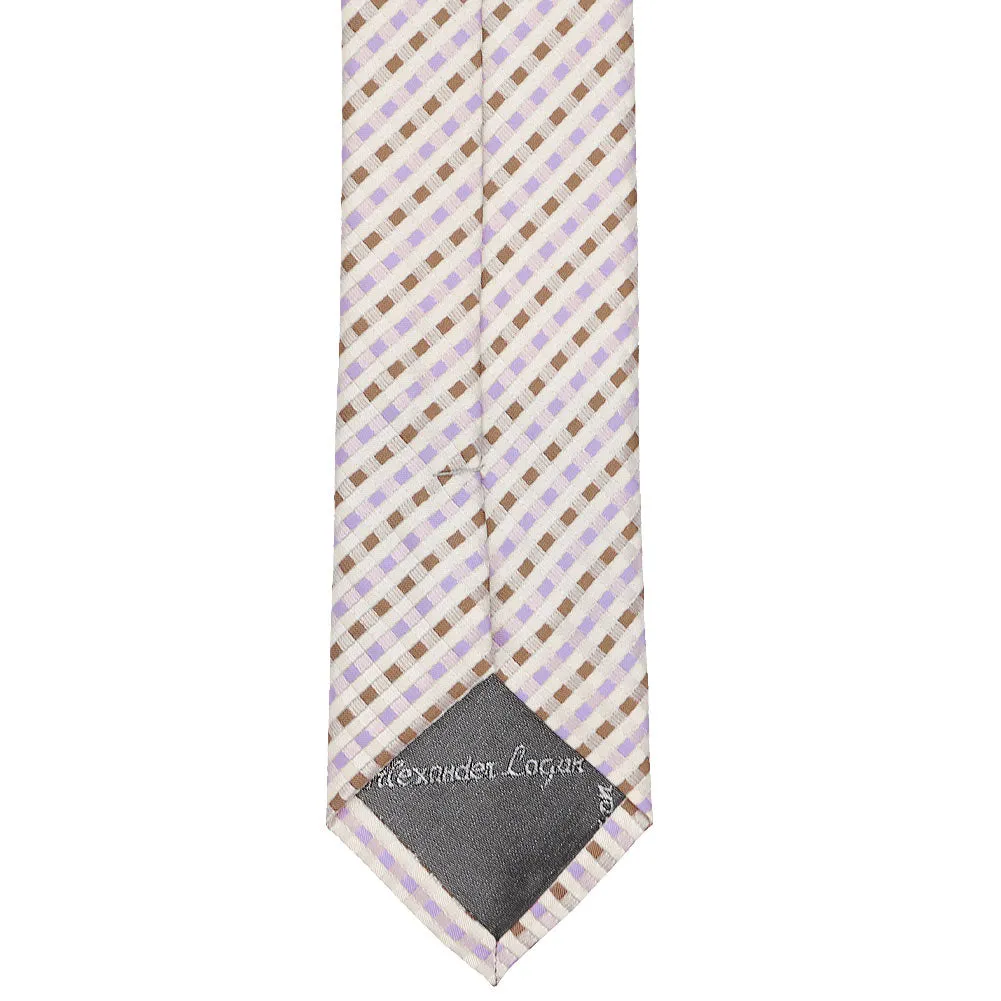 Cream George Plaid Slim Necktie, 2.5" Width sold by TieMart product image thumbnail 3