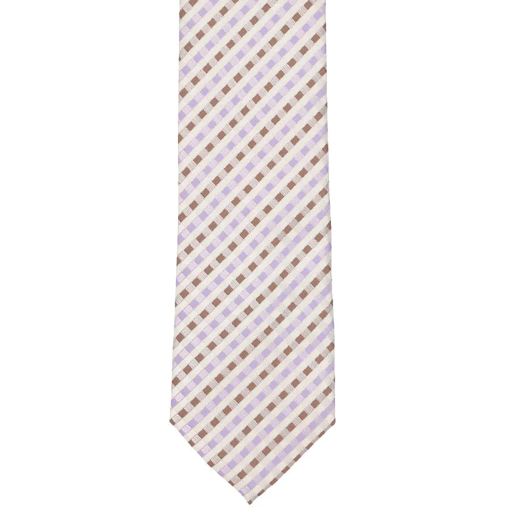 Cream George Plaid Slim Necktie, 2.5" Width sold by TieMart product image thumbnail 2