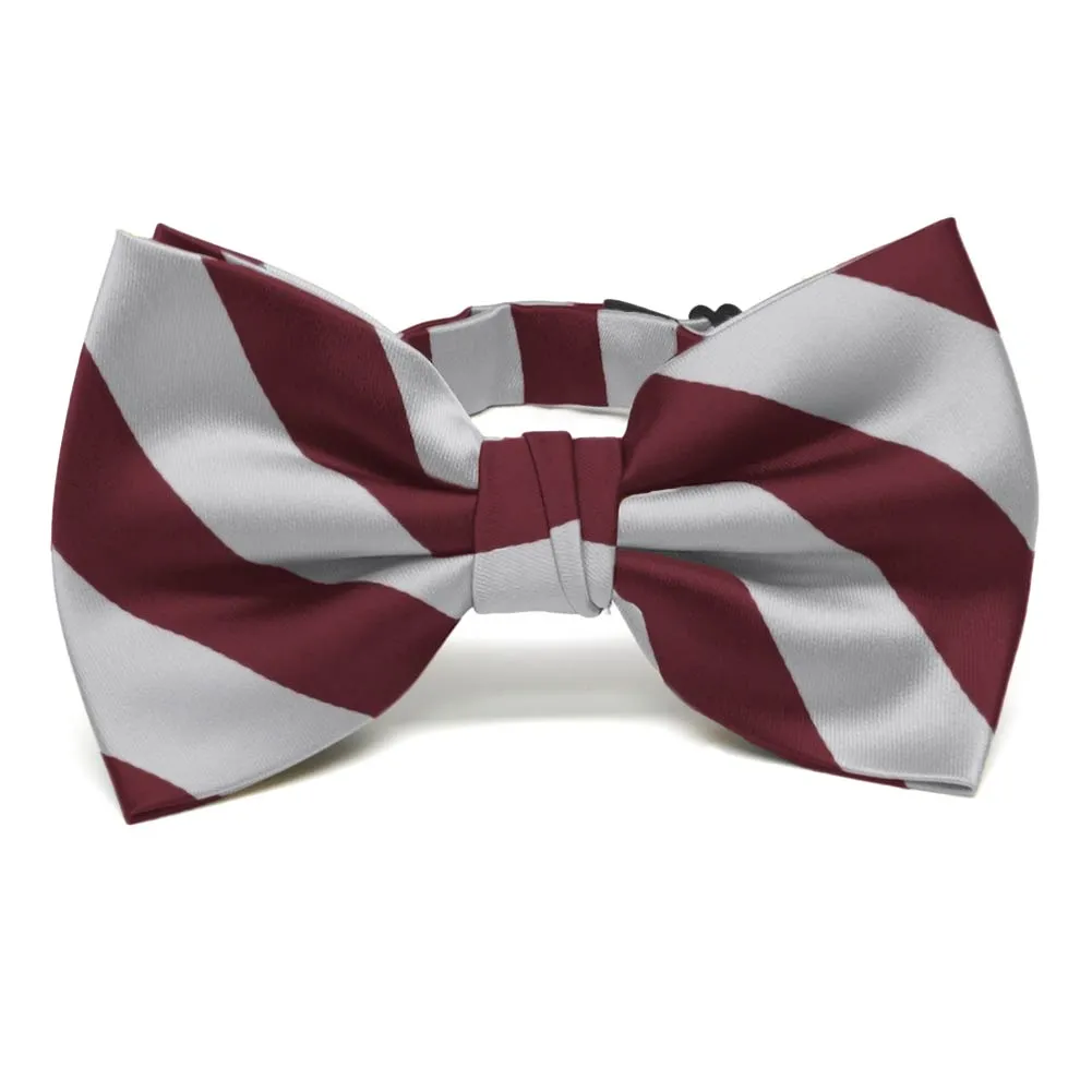 Burgundy and Silver Striped Bow Tie sold by TieMart