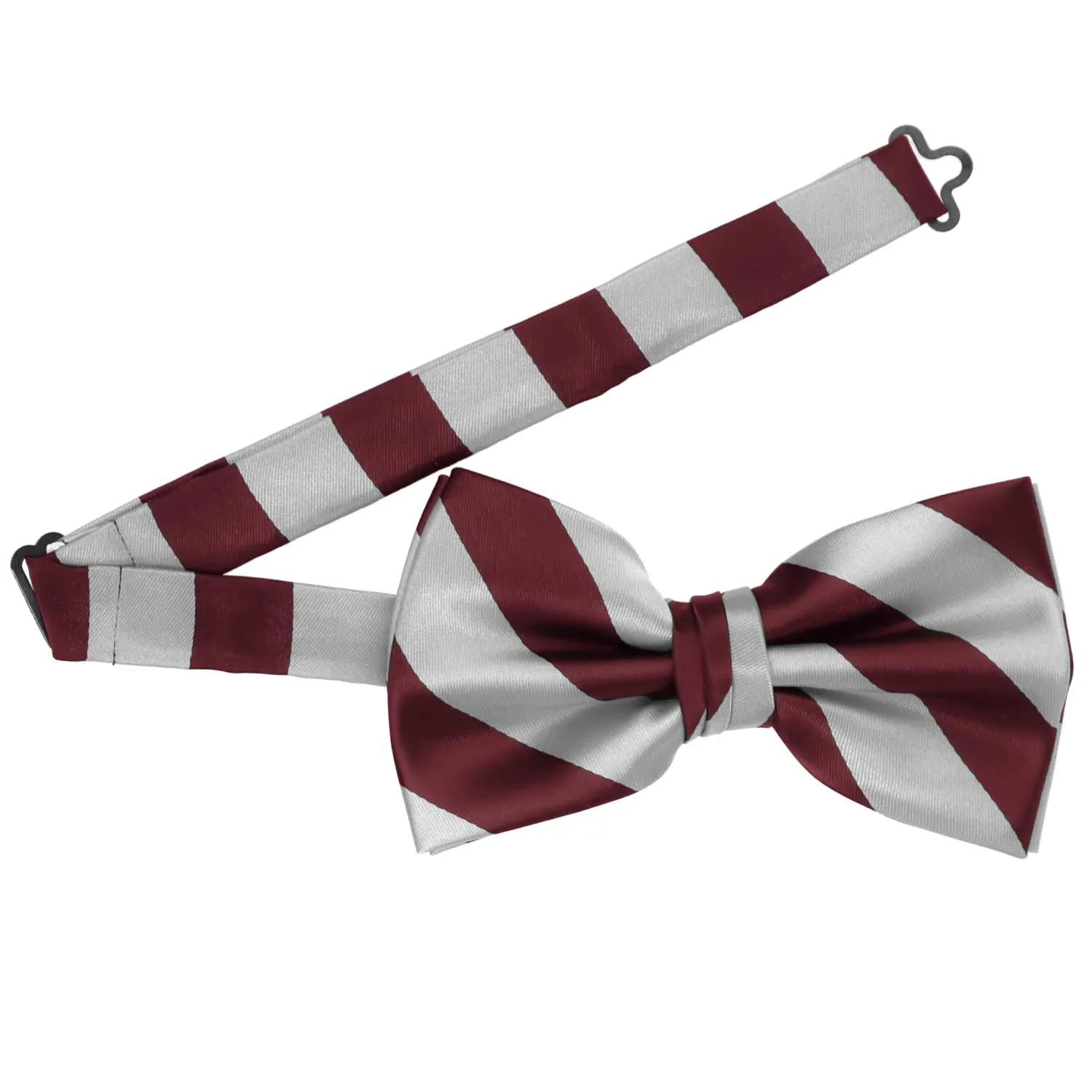 Burgundy and Silver Striped Bow Tie sold by TieMart product image thumbnail 3