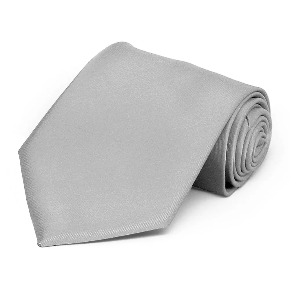 Silver Extra Long Solid Color Necktie sold by TieMart