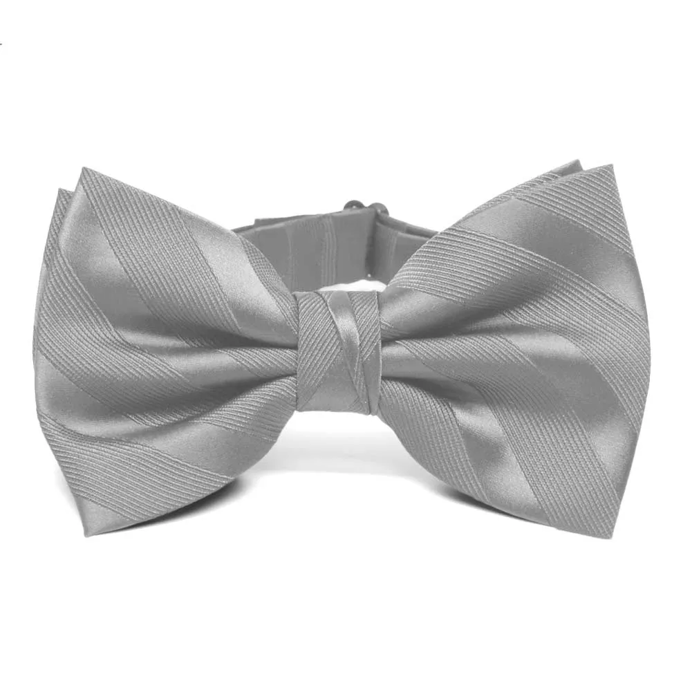 Silver Elite Striped Bow Tie sold by TieMart
