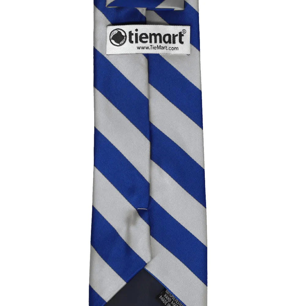 Royal Blue and Silver Extra Long Striped Tie sold by TieMart product image thumbnail 4