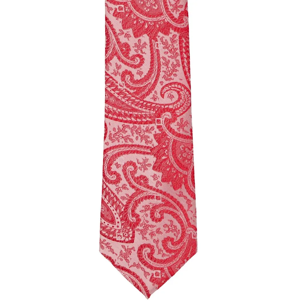 Red Clara Paisley Slim Necktie, 2.5" Width sold by TieMart product image thumbnail 2