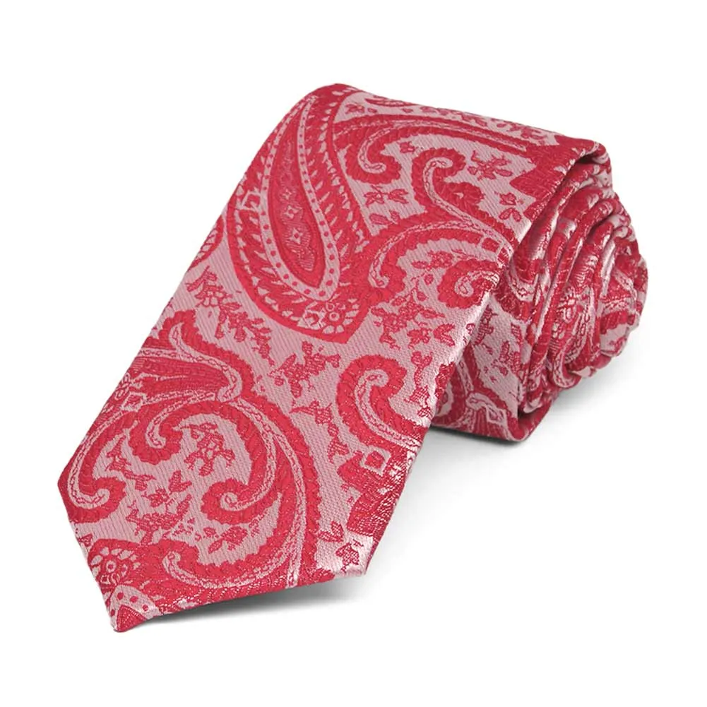 Red Clara Paisley Slim Necktie, 2.5" Width sold by TieMart