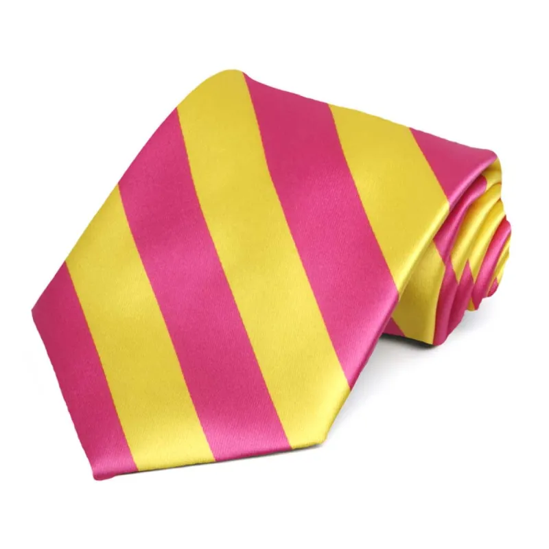 Hot Pink and Yellow Striped Tie sold by TieMart