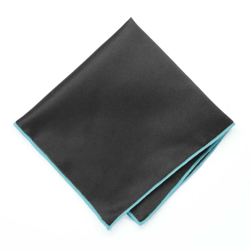 Turquoise Tipped Black Pocket Square sold by TieMart