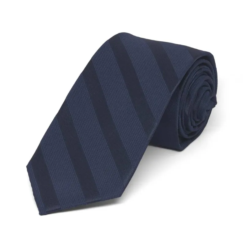 Navy Blue Elite Striped Slim Necktie, 2.5" Width sold by TieMart