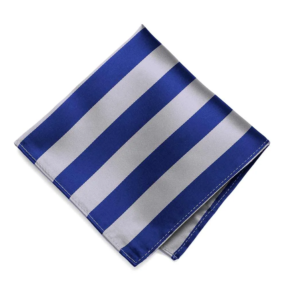 Royal Blue and Silver Striped Pocket Square sold by TieMart
