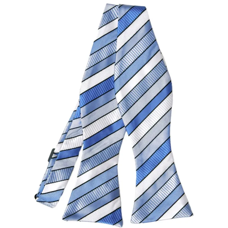 Wave Blue Douglas Striped Self-Tie Bow Tie sold by TieMart