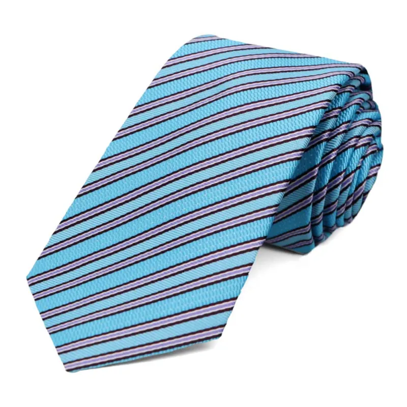 Turquoise Alice Striped Slim Necktie sold by TieMart
