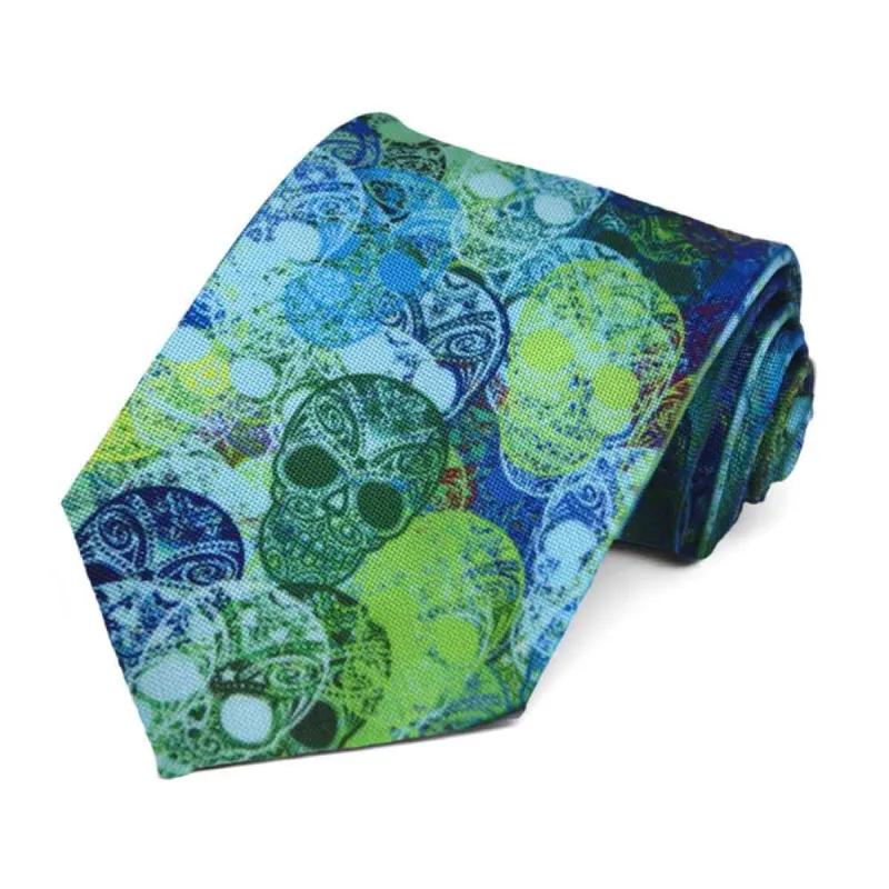Blue Sugar Skull Necktie sold by TieMart