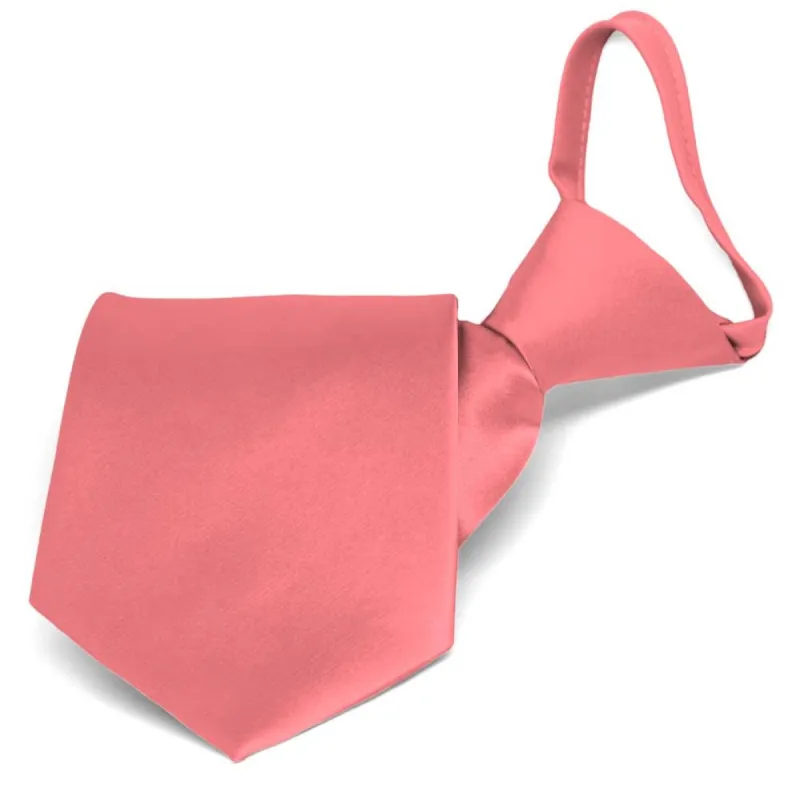 Coral Solid Color Zipper Tie sold by TieMart