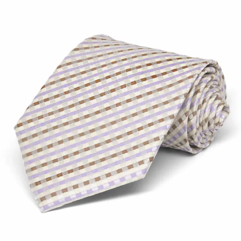 Cream George Plaid Extra Long Necktie sold by TieMart