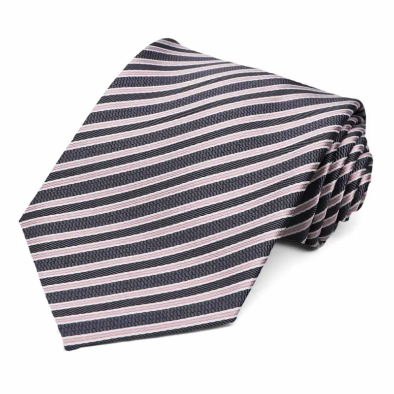 Gray and Pink Alice Striped Necktie sold by TieMart