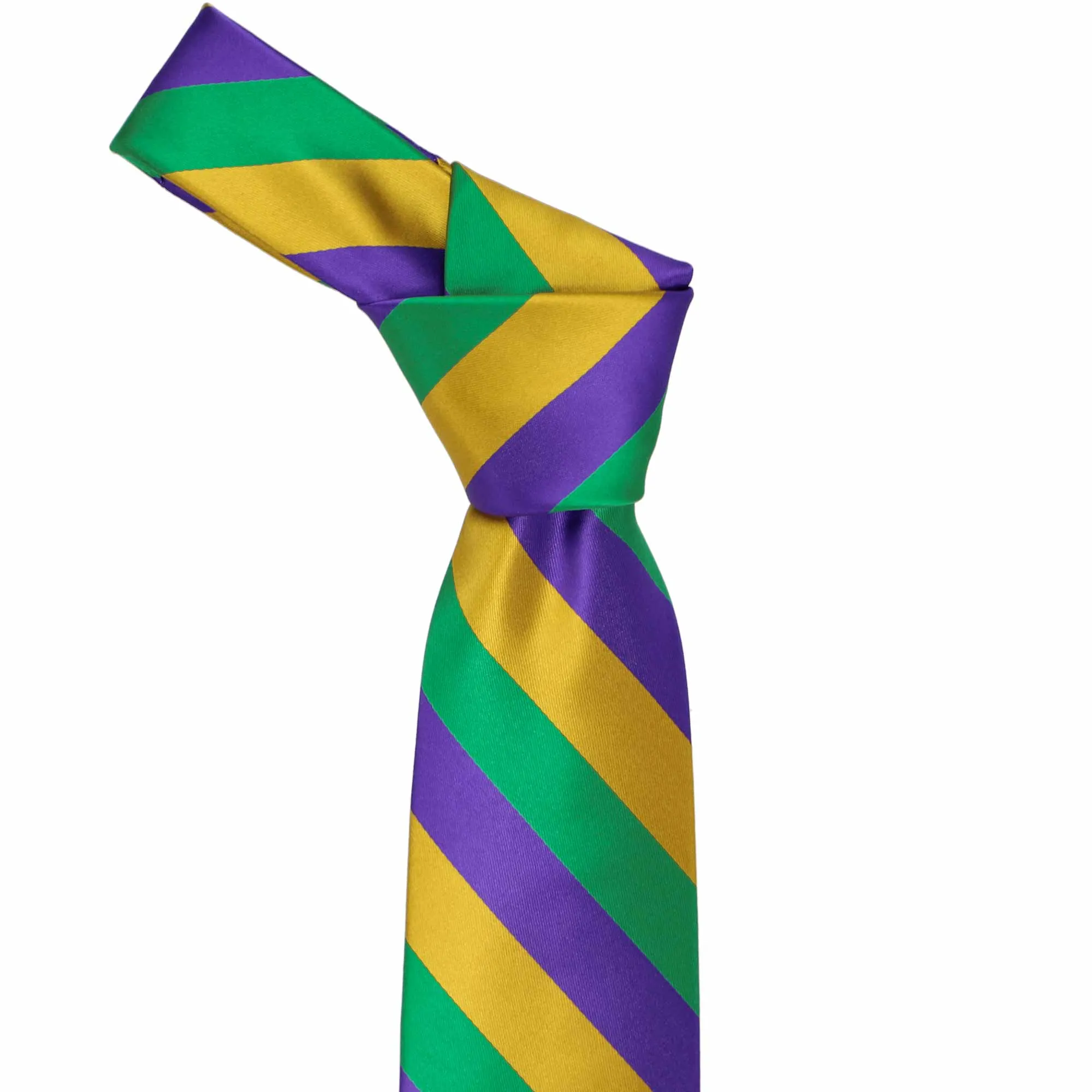 Dark Purple, Gold and Kelly Green Striped Tie sold by TieMart product image thumbnail 2