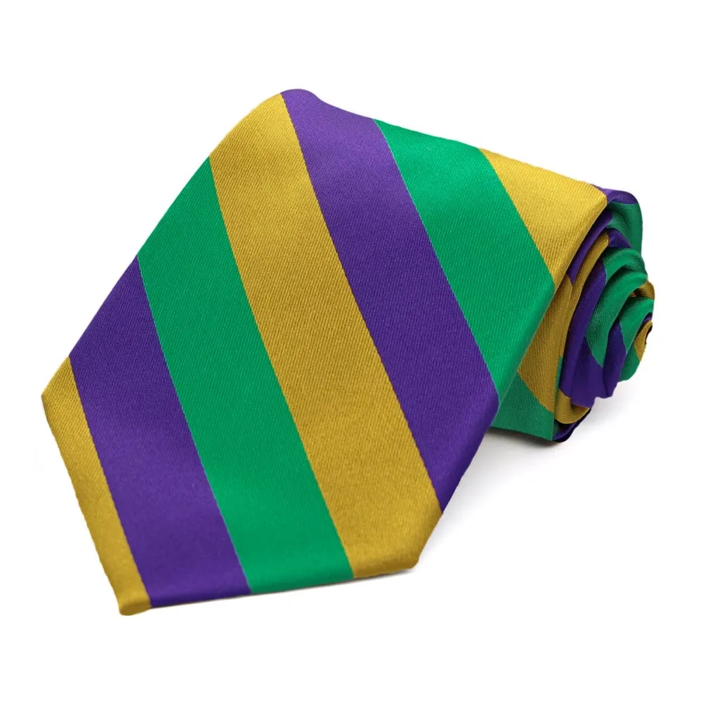 Dark Purple, Gold and Kelly Green Striped Tie sold by TieMart