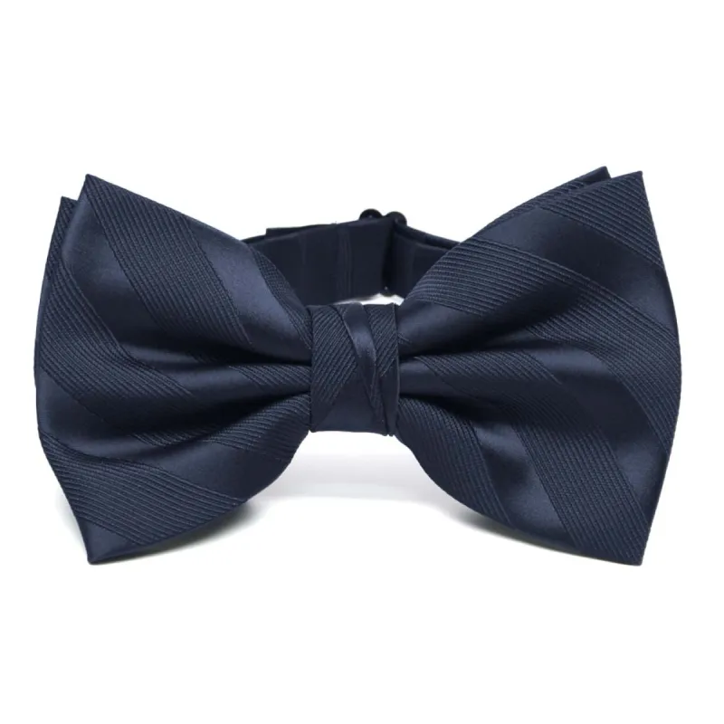 Navy Blue Elite Striped Bow Tie sold by TieMart