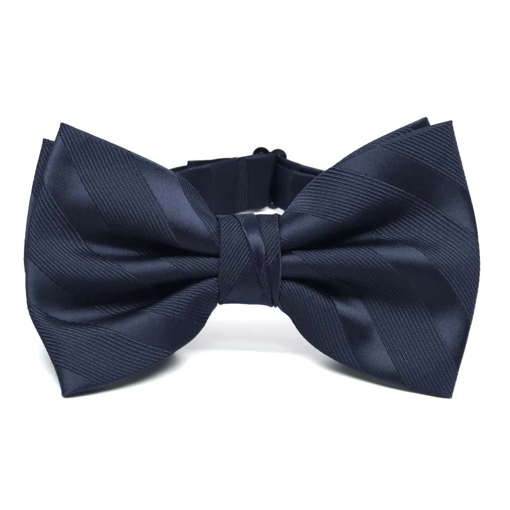 Navy Blue Elite Striped Bow Tie sold by TieMart