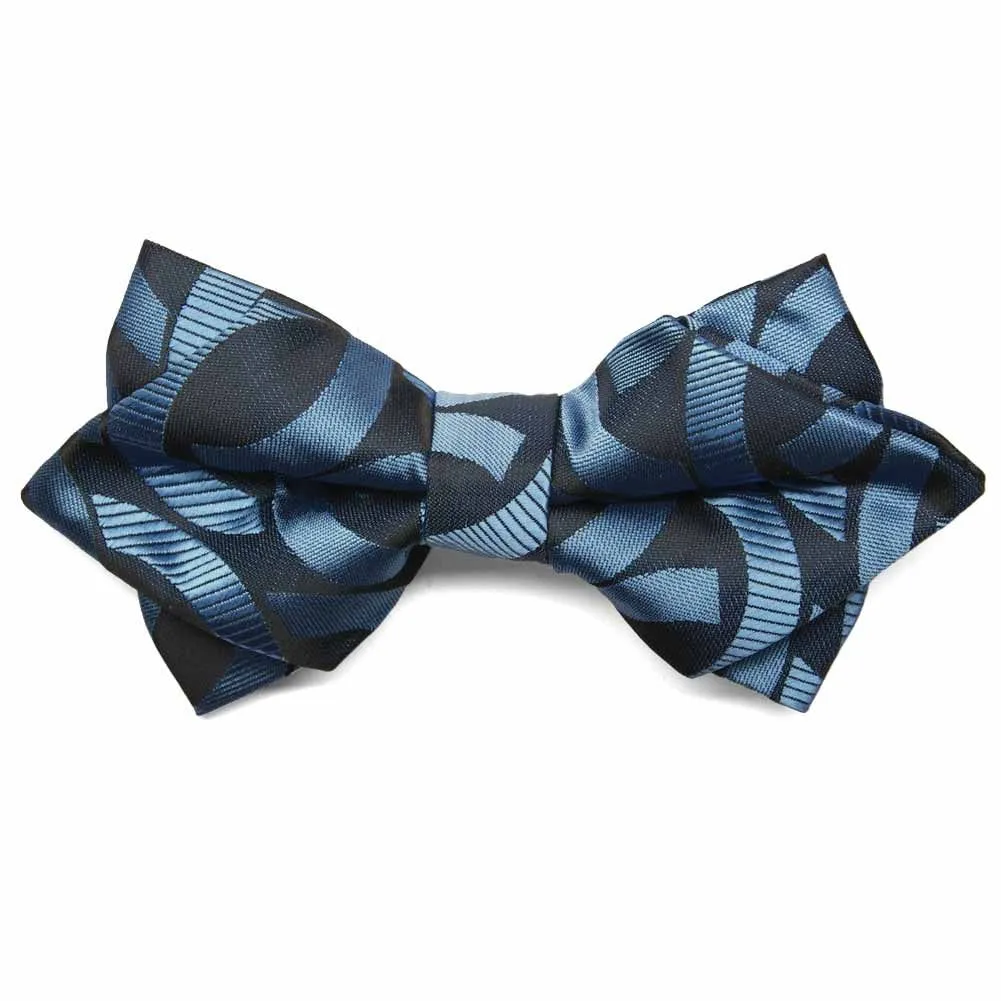 Dark Blue Kay Link Pattern Diamond Tip Bow Tie sold by TieMart