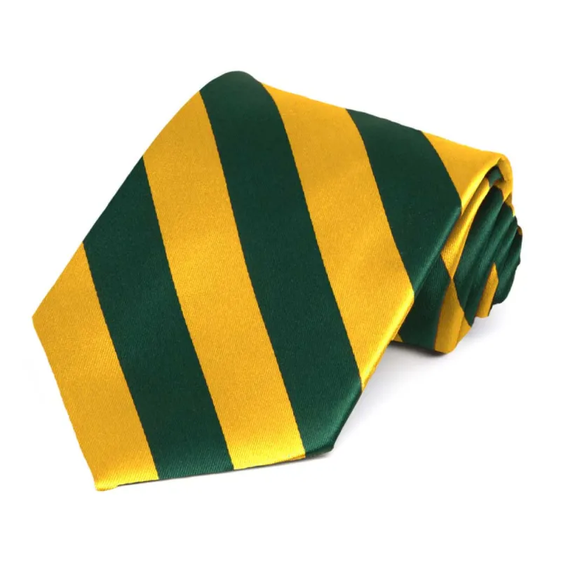 Hunter Green and Golden Yellow Extra Long Striped Tie sold by TieMart
