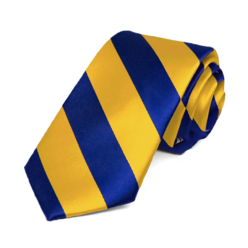 Royal Blue and Golden Yellow Striped Slim Tie, 2.5" Width sold by TieMart