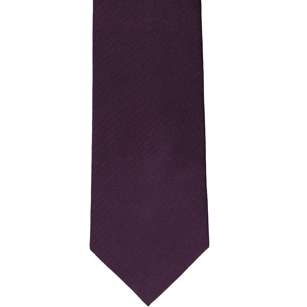 Eggplant Purple Herringbone Silk Extra Long Necktie sold by TieMart product image thumbnail 2