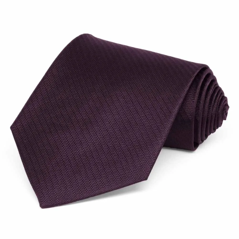 Eggplant Purple Herringbone Silk Extra Long Necktie sold by TieMart