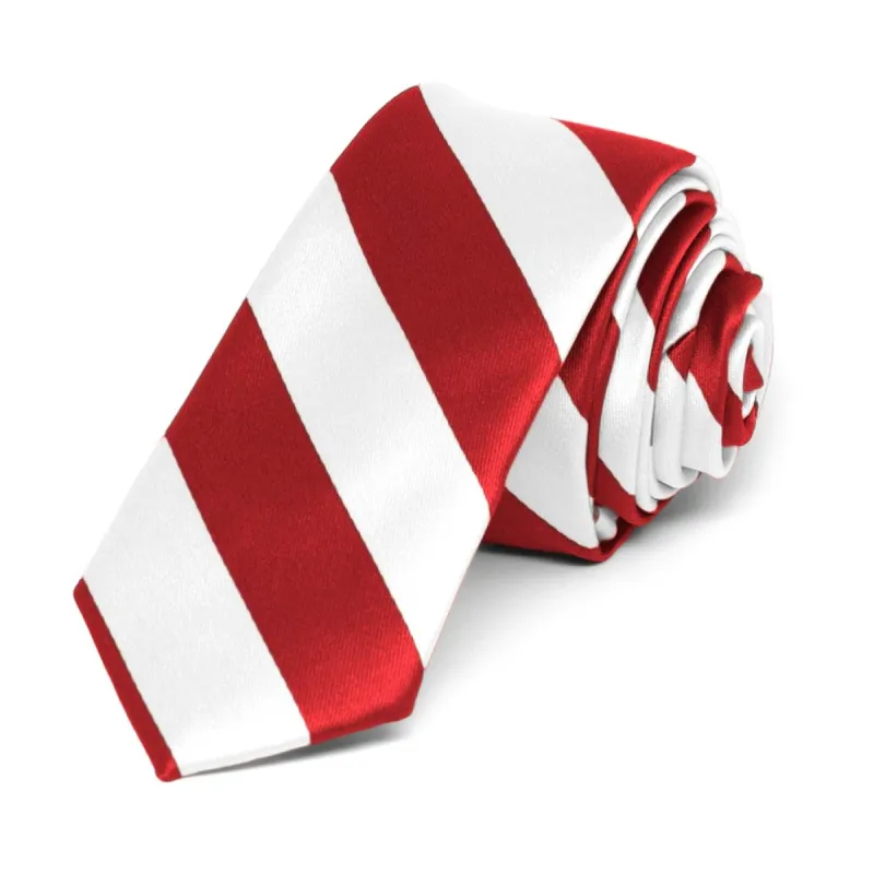 Red and White Striped Skinny Tie, 2" Width sold by TieMart